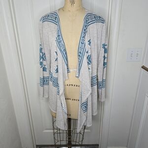 Womens Bit & Bridle open sweater blanket print asymmetrical hem L